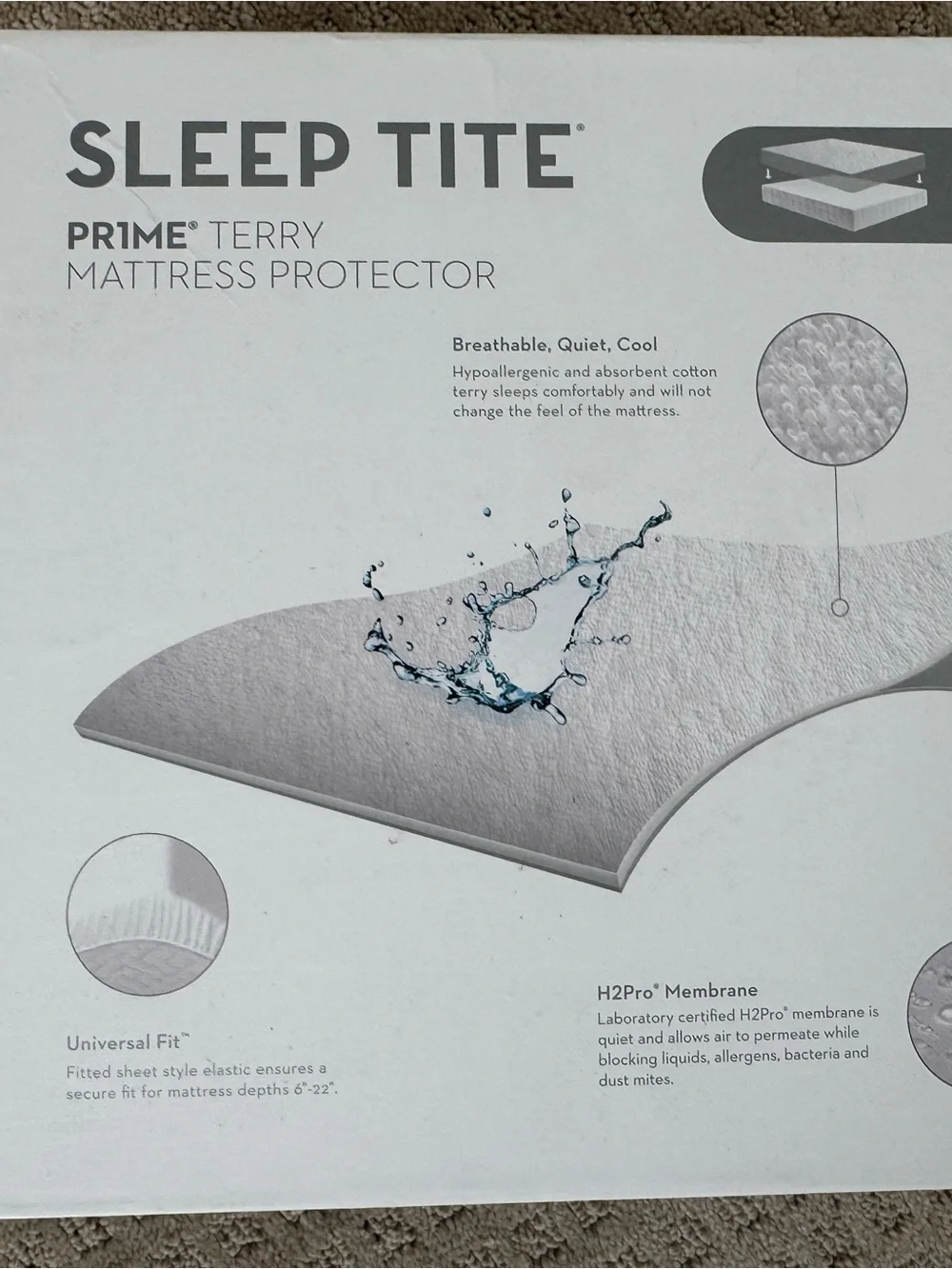 SLEEP TITE Prime Terry Mattress Protector - White